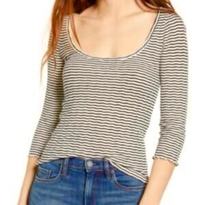 NWT BP Brown Amber James Stripe 3/4 sleeve striped lettuce hem top women’s XL